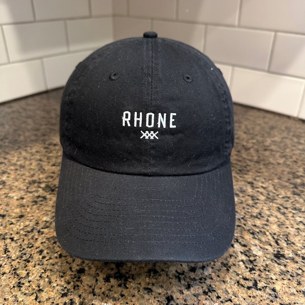 RHONE Baseball Cap Dad Hat Strap Back Black White Embroidered Cotton